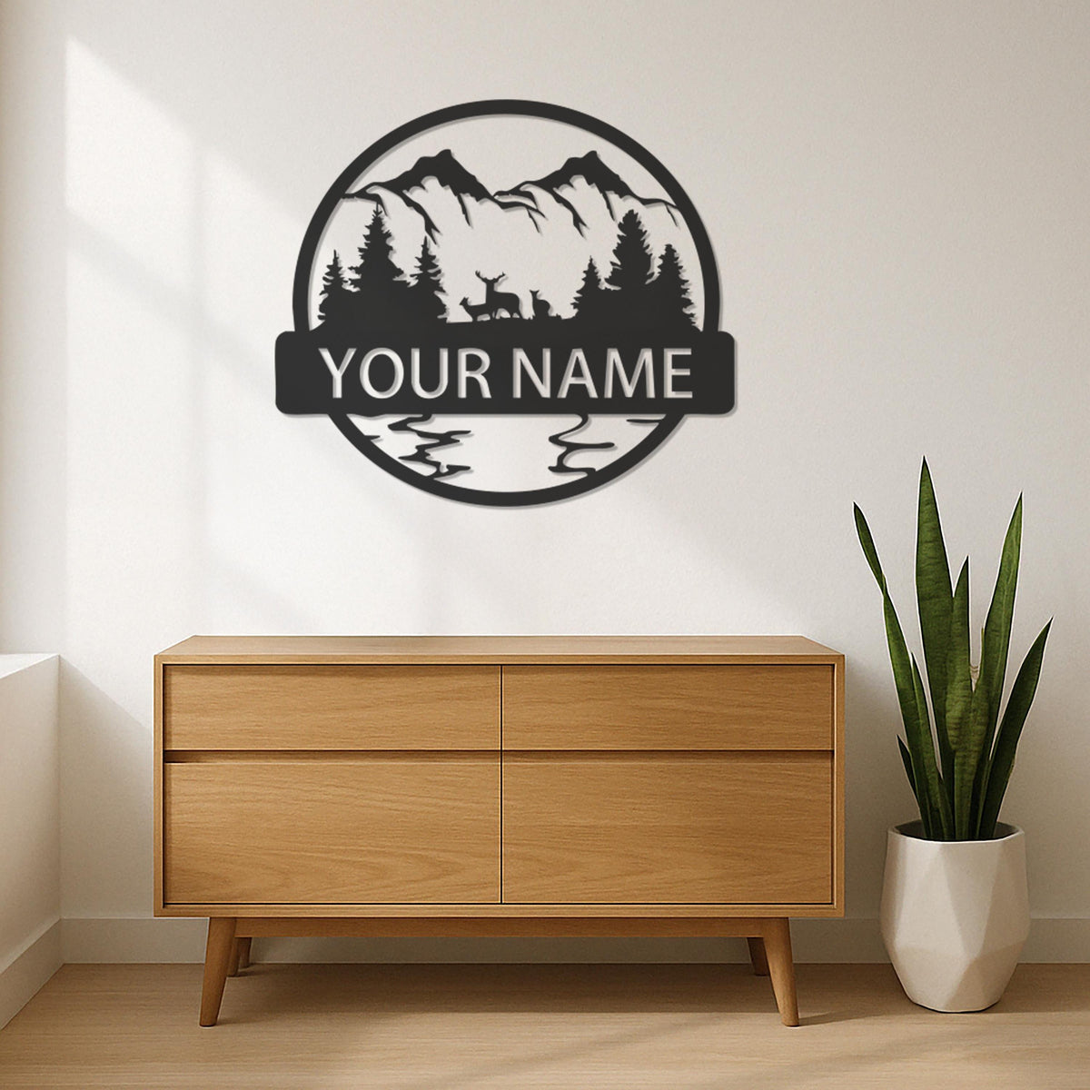 Custom Mountain Scene Metal Wall Art With Deer, Forest Home Sign For Living Room Or Cabin, Personalized Nature Decor Gift For Him, Wall Art