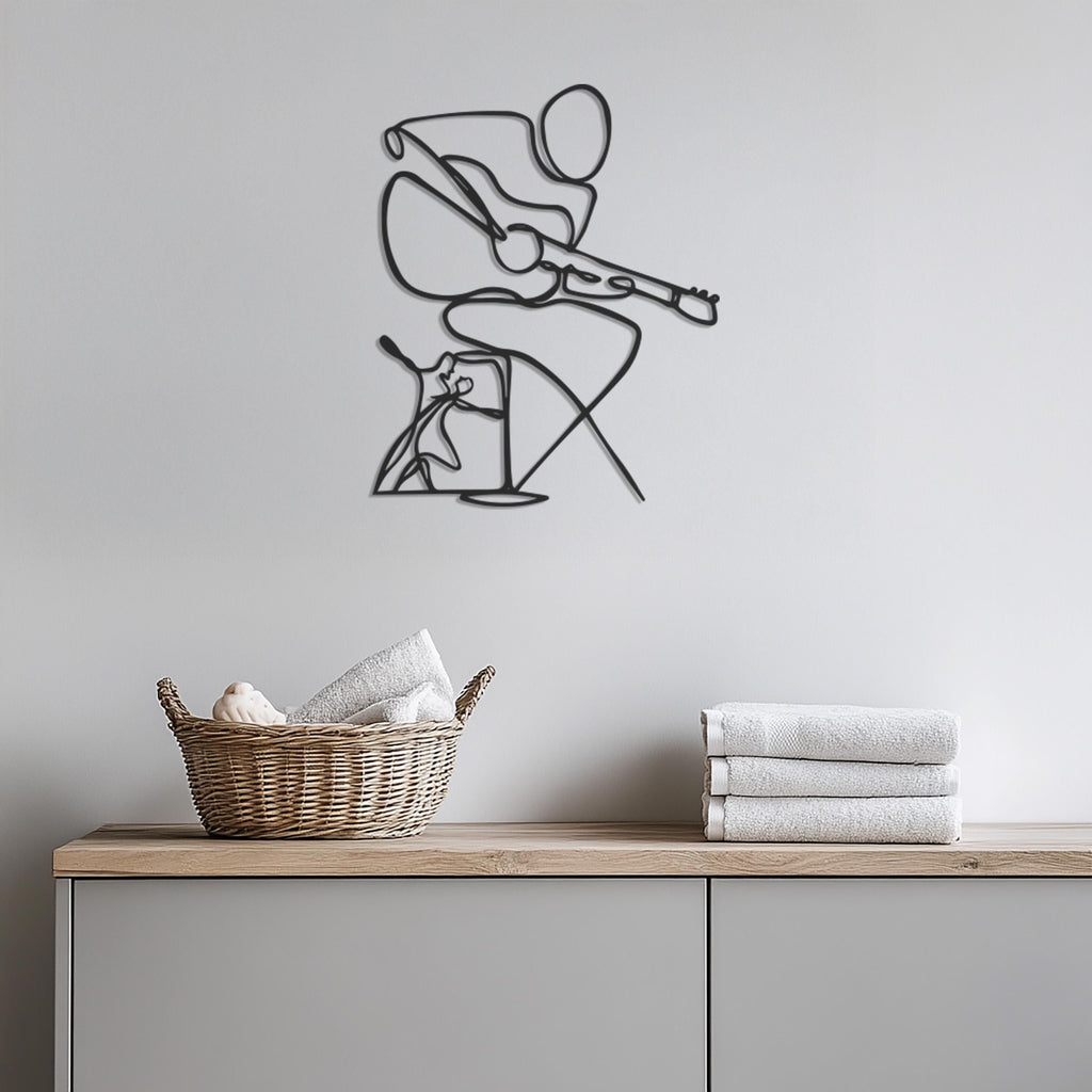 Minimalist Guitarist Metal Wall Art, One Line Musician Wall Decor For Studio Or Living Room, Modern Music Lover Gift For Him Or Her,Wall Art