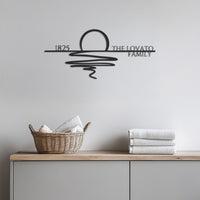 Custom Family Name Metal Wall Art With Sun And Waves Design, Modern Personalized Line Art Decor For Living Room Or Entryway Gift, Wall Art 1