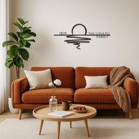 Custom Family Name Metal Wall Art With Sun And Waves Design, Modern Personalized Line Art Decor For Living Room Or Entryway Gift, Wall Art 4