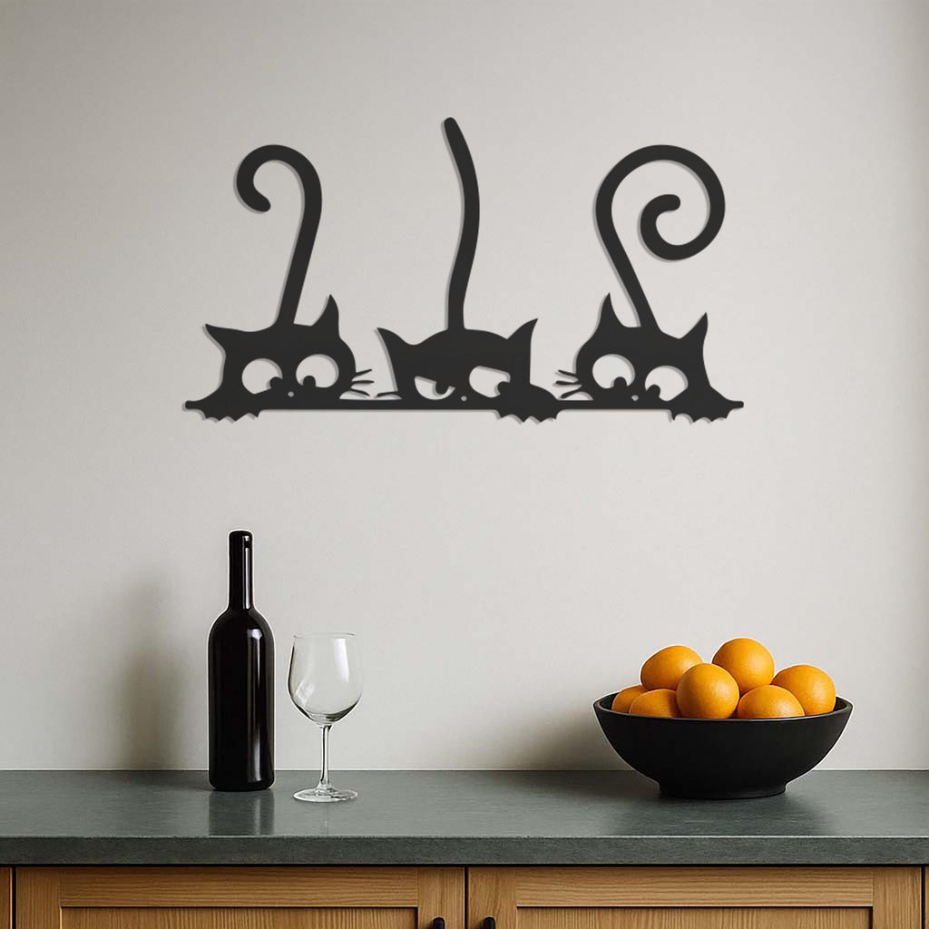 Funny Cat Metal Wall Art With 3 Cats Peeking Design, Whimsical Black Cat Decor For Entryway Or Kitchen,Gift For Cat Lovers And Kids,Wall Art