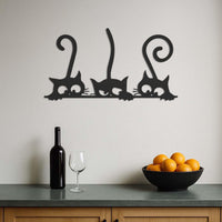 Funny Cat Metal Wall Art With 3 Cats Peeking Design, Whimsical Black Cat Decor For Entryway Or Kitchen,Gift For Cat Lovers And Kids,Wall Art 2