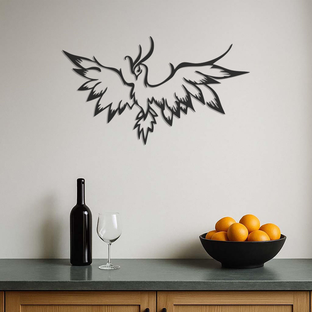 Phoenix Metal Wall Art,Flying Firebird Silhouette Decor For Living Room Or Office,Inspirational Bird Sign Gift For Mythology Lovers,Wall Art