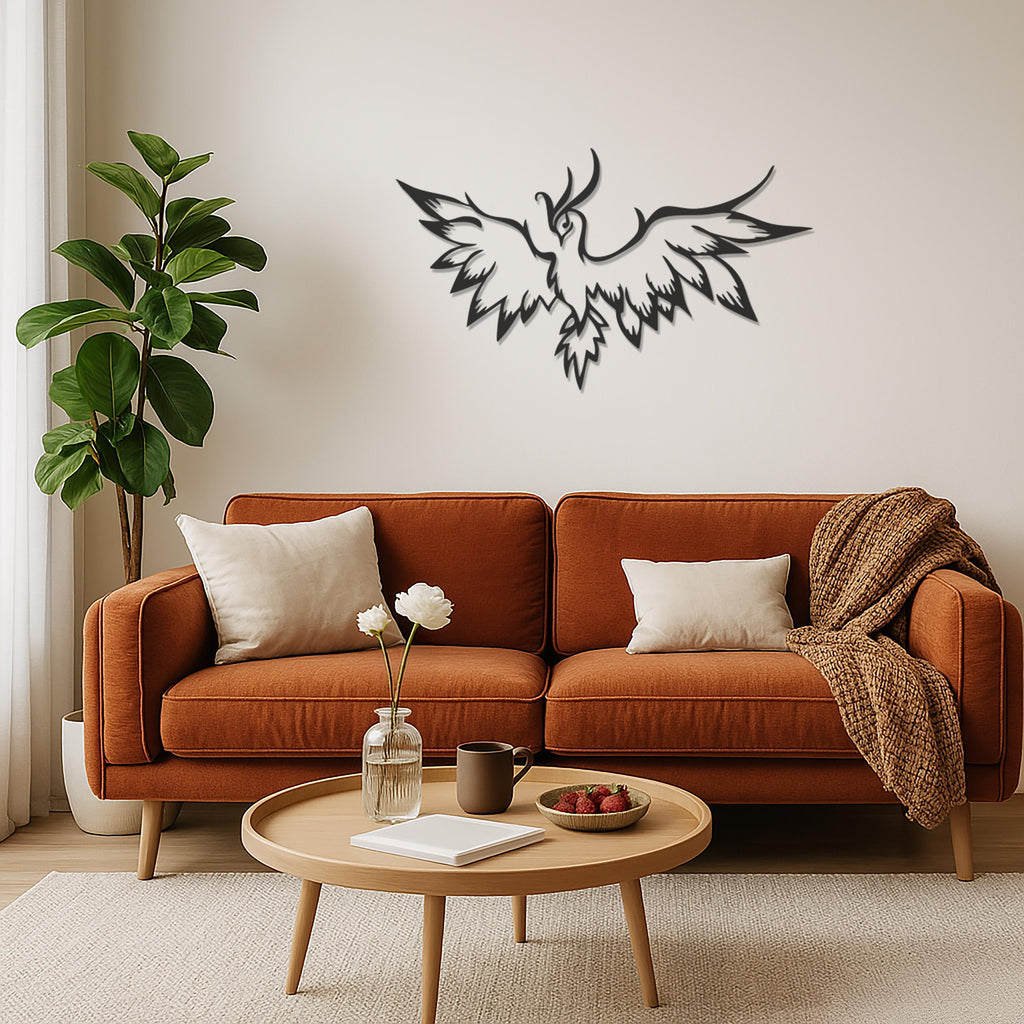 Phoenix Metal Wall Art,Flying Firebird Silhouette Decor For Living Room Or Office,Inspirational Bird Sign Gift For Mythology Lovers,Wall Art