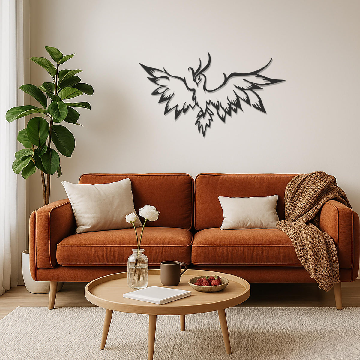 Phoenix Metal Wall Art,Flying Firebird Silhouette Decor For Living Room Or Office,Inspirational Bird Sign Gift For Mythology Lovers,Wall Art