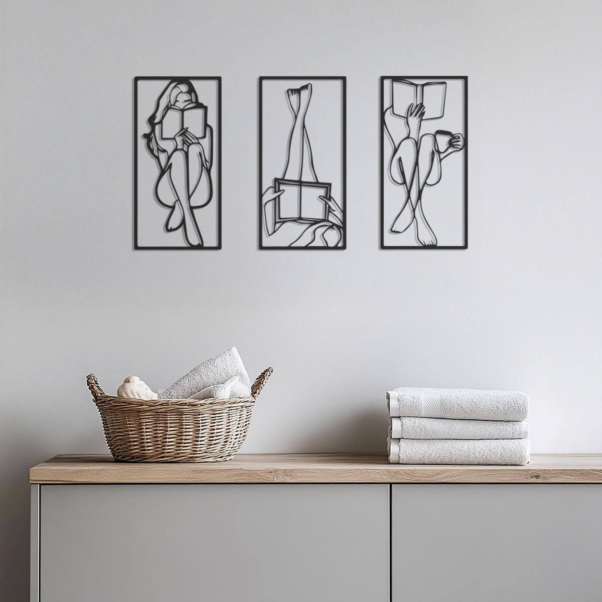 Book Lover Metal Wall Art Set of 3, Minimalist Reading Woman Silhouette Decor, Modern Bedroom Or Study Gift For Readers And Writers,Wall Art