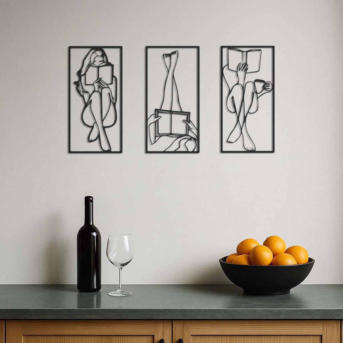 Book Lover Metal Wall Art Set of 3, Minimalist Reading Woman Silhouette Decor, Modern Bedroom Or Study Gift For Readers And Writers,Wall Art