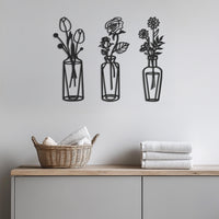 Metal Flower Vase Wall Art Set of 3, Minimalist Line Art Floral Trio For Living Room Or Bedroom, Modern Botanical Metal Decor, Wall Art 1