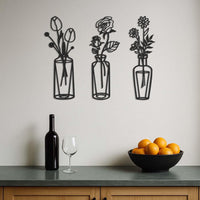 Metal Flower Vase Wall Art Set of 3, Minimalist Line Art Floral Trio For Living Room Or Bedroom, Modern Botanical Metal Decor, Wall Art 2