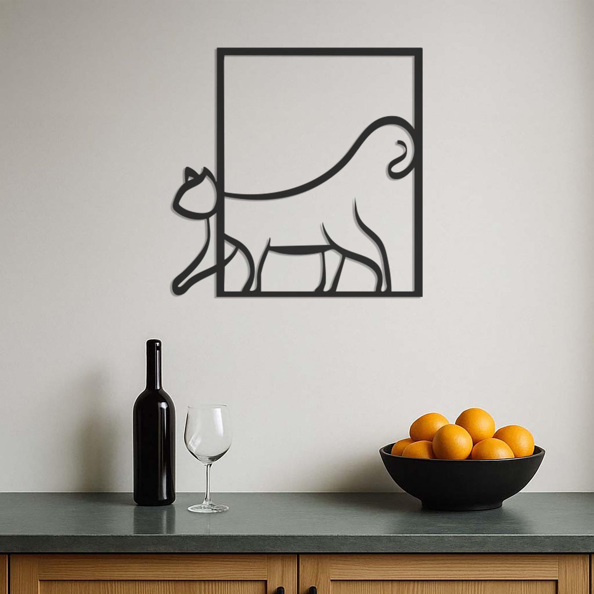 Minimalist Cat Metal Wall Art, Modern Framed Kitty Silhouette For Cat Lover Decor, Cute Feline Home Decoration For Living Room Or Entryway