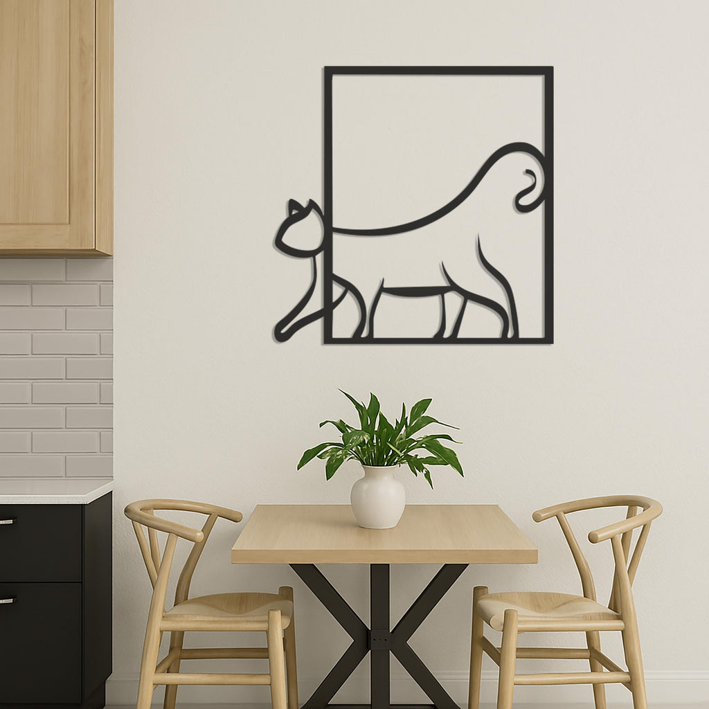 Minimalist Cat Metal Wall Art, Modern Framed Kitty Silhouette For Cat Lover Decor, Cute Feline Home Decoration For Living Room Or Entryway