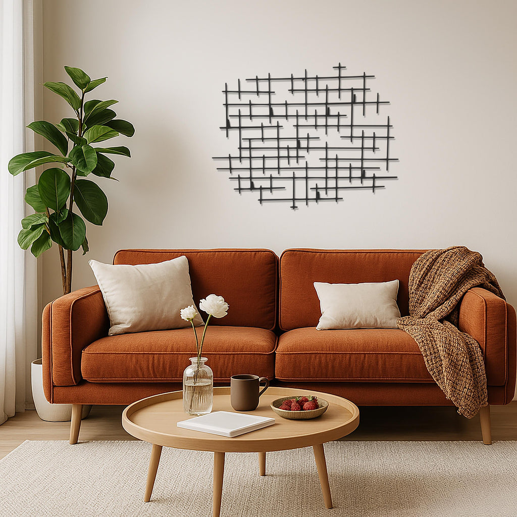 Geometric Metal Wall Art for Modern Living Room, Abstract Industrial Line Pattern Wall Sculpture, Large Minimalist Wall Decor, Wall Art
