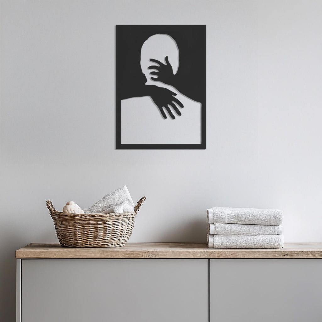 Modern Abstract Hug Metal Wall Art, Emotional Embrace Silhouette Minimal Wall Hanging, Framed Intimate Hug Design For Home Decor, Wall Art
