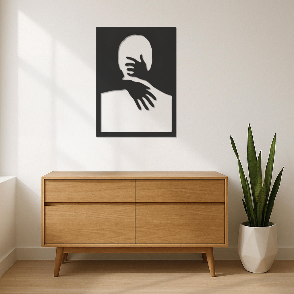 Modern Abstract Hug Metal Wall Art, Emotional Embrace Silhouette Minimal Wall Hanging, Framed Intimate Hug Design For Home Decor, Wall Art