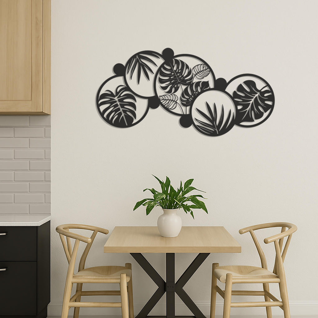 Modern Tropical Leaf Metal Wall Art Panel, Botanical Black Steel Wall Hanging for Living Room, Entryway, or Office Decor, Wall Art