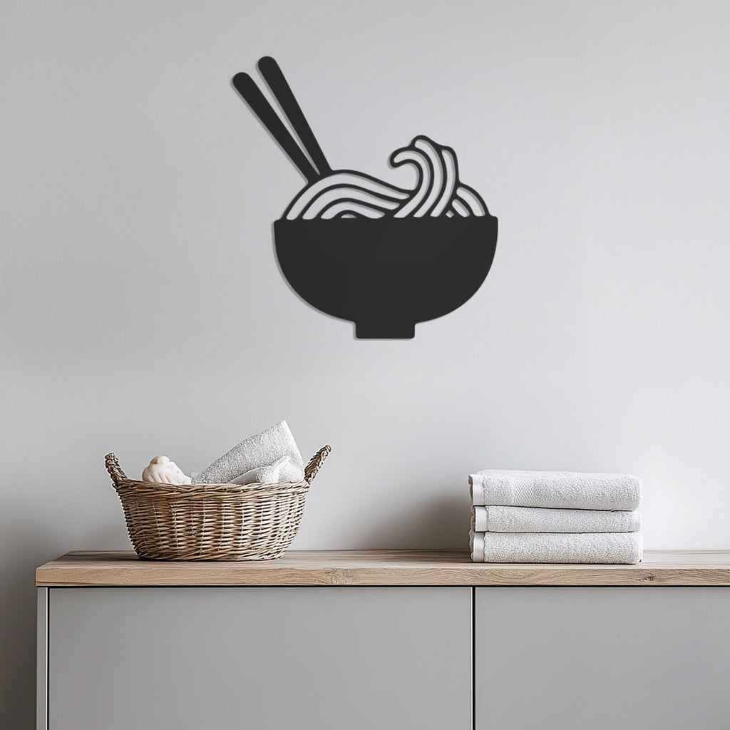 Ramen Bowl Metal Wall Art, Minimalist Kitchen Decor with Chopsticks, Modern Noodle Bowl Silhouette for Food Lover,Spaghetti Lovers,Wall Art