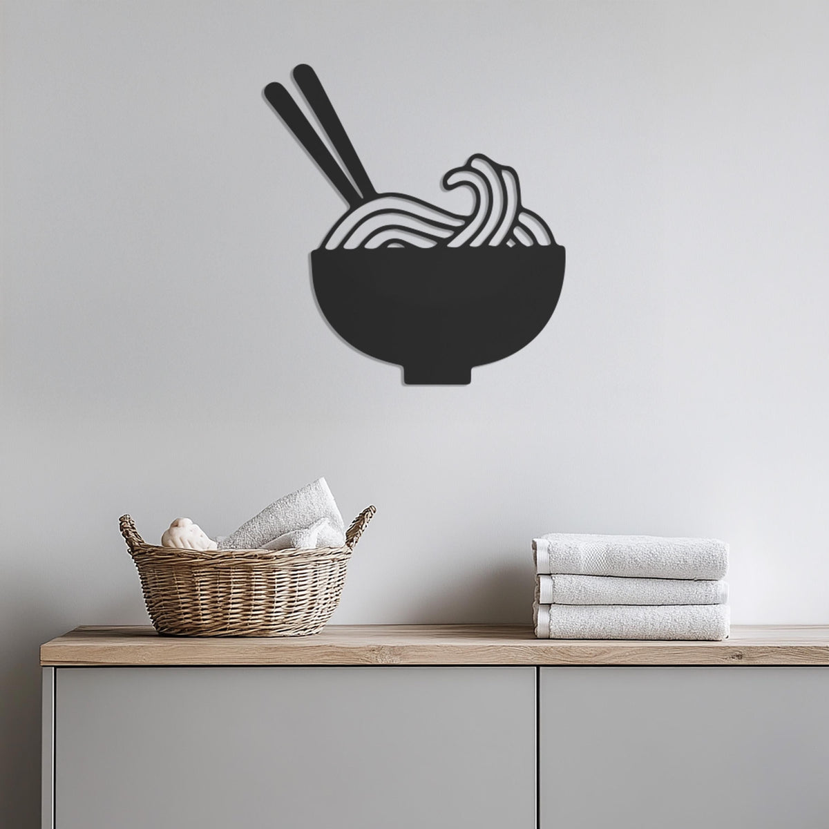 Ramen Bowl Metal Wall Art, Minimalist Kitchen Decor with Chopsticks, Modern Noodle Bowl Silhouette for Food Lover,Spaghetti Lovers,Wall Art