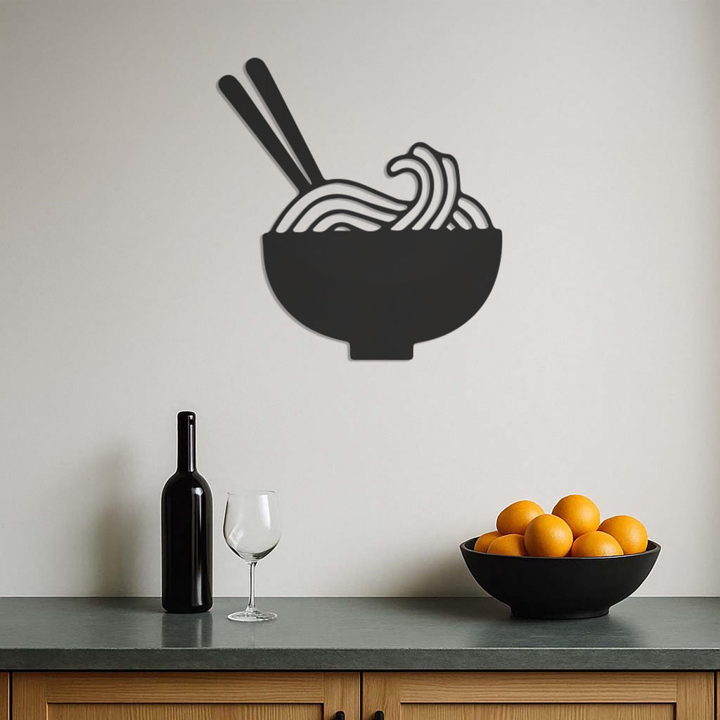 Ramen Bowl Metal Wall Art, Minimalist Kitchen Decor with Chopsticks, Modern Noodle Bowl Silhouette for Food Lover,Spaghetti Lovers,Wall Art