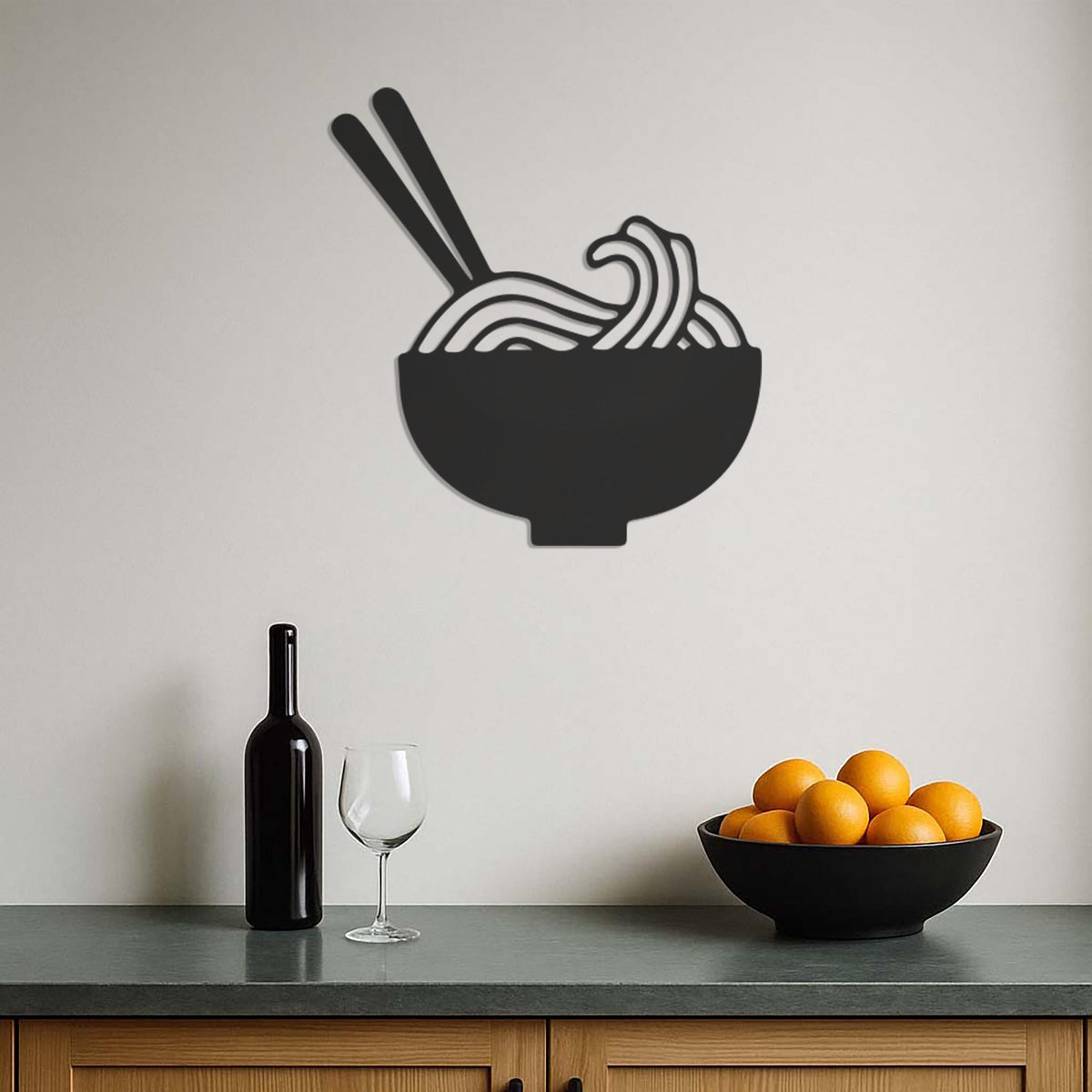 Ramen Bowl Metal Wall Art, Minimalist Kitchen Decor with Chopsticks, Modern Noodle Bowl Silhouette for Food Lover,Spaghetti Lovers,Wall Art