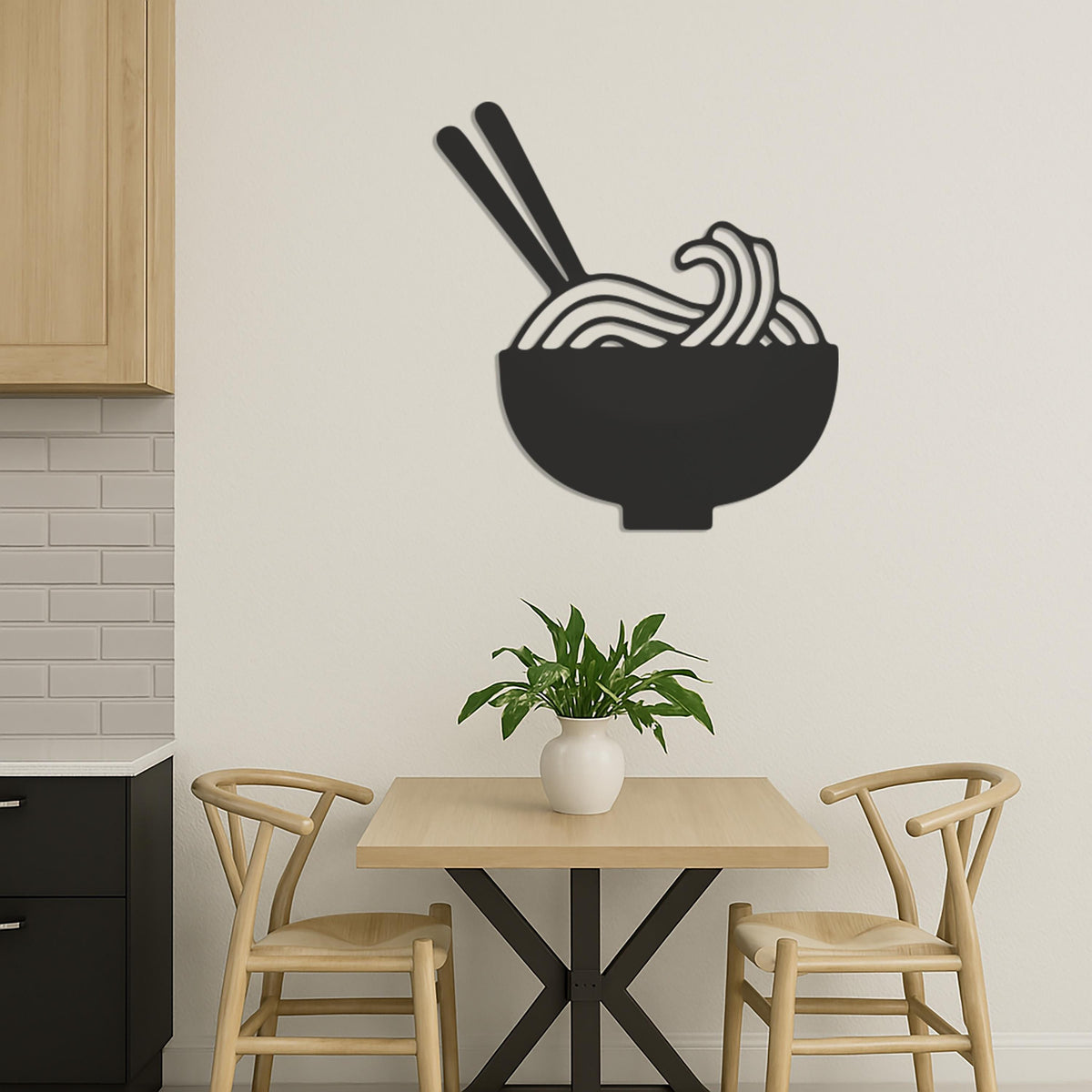Ramen Bowl Metal Wall Art, Minimalist Kitchen Decor with Chopsticks, Modern Noodle Bowl Silhouette for Food Lover,Spaghetti Lovers,Wall Art