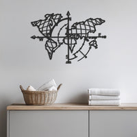 World Map Metal Wall Art, Compass Wall Decor, Travel Lover Gift, Modern Wall Sculpture, Office Living Room Metal Wall Hanging, Wall Art 1