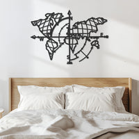 World Map Metal Wall Art, Compass Wall Decor, Travel Lover Gift, Modern Wall Sculpture, Office Living Room Metal Wall Hanging, Wall Art 5