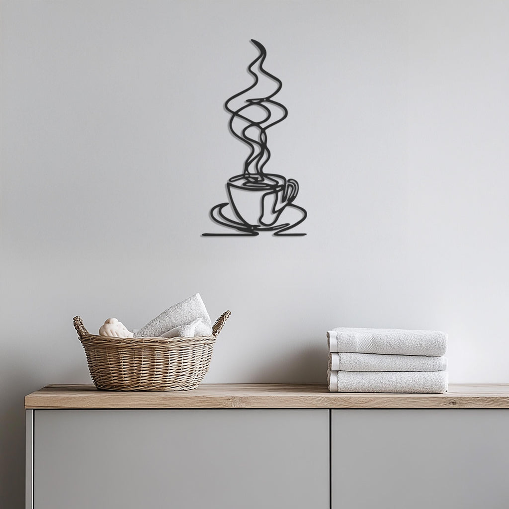 Coffee Cup Metal Wall Art, Coffee Bar Wall Decor, Modern Wire Line Art for Kitchen, Cafe Wall Hanging, Coffee Lover Gift, Metal Artwork