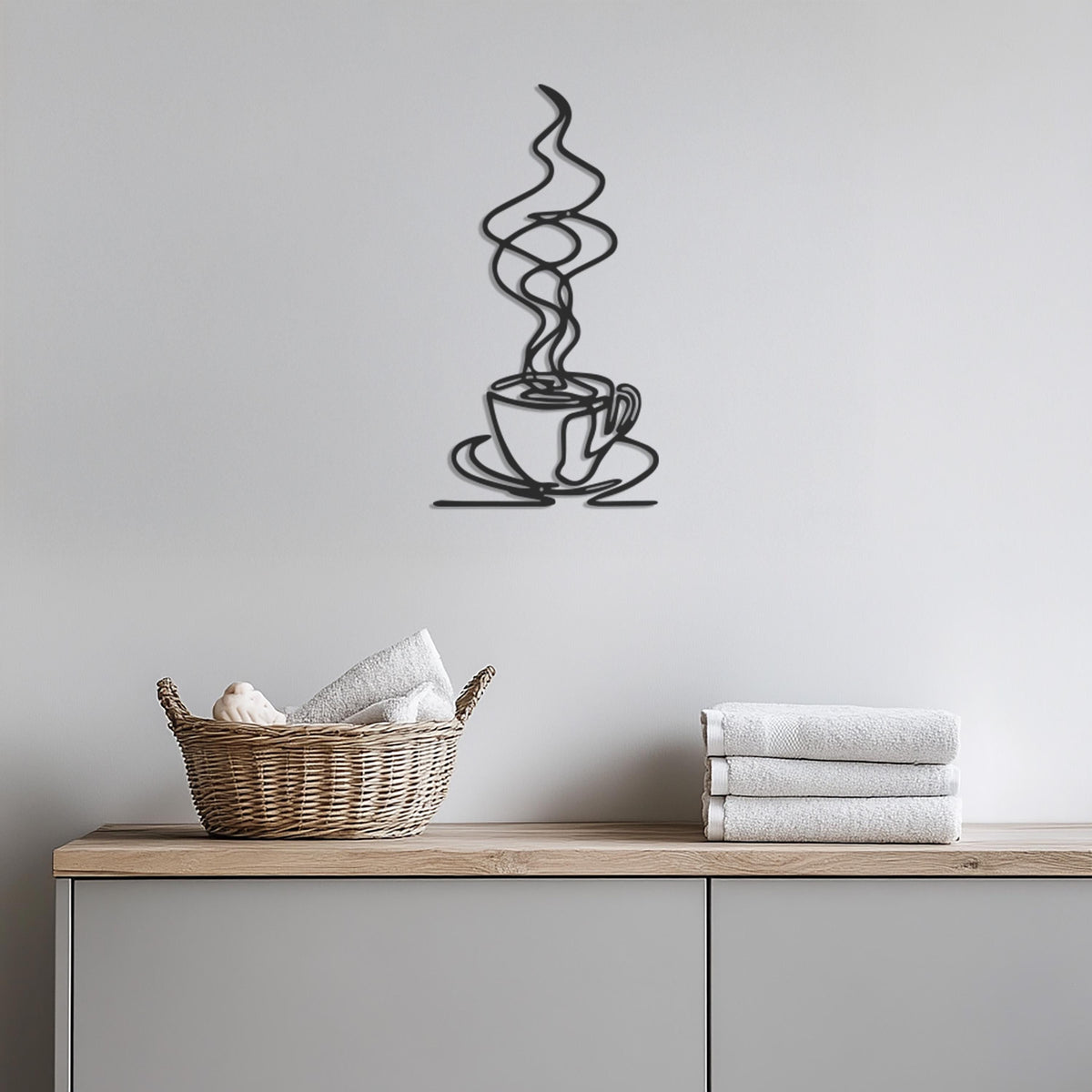 Coffee Cup Metal Wall Art, Coffee Bar Wall Decor, Modern Wire Line Art for Kitchen, Cafe Wall Hanging, Coffee Lover Gift, Metal Artwork