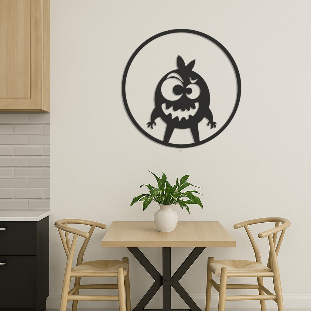 Funny Monster Metal Wall Art, Kids Room Wall Decor, Cartoon Style Metal Sign, Round Nursery Wall Hanging, Cute Character Wall Sculpture