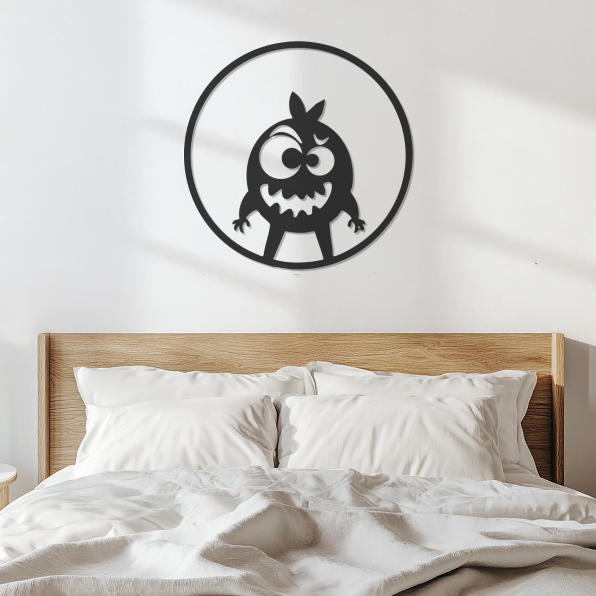 Funny Monster Metal Wall Art, Kids Room Wall Decor, Cartoon Style Metal Sign, Round Nursery Wall Hanging, Cute Character Wall Sculpture