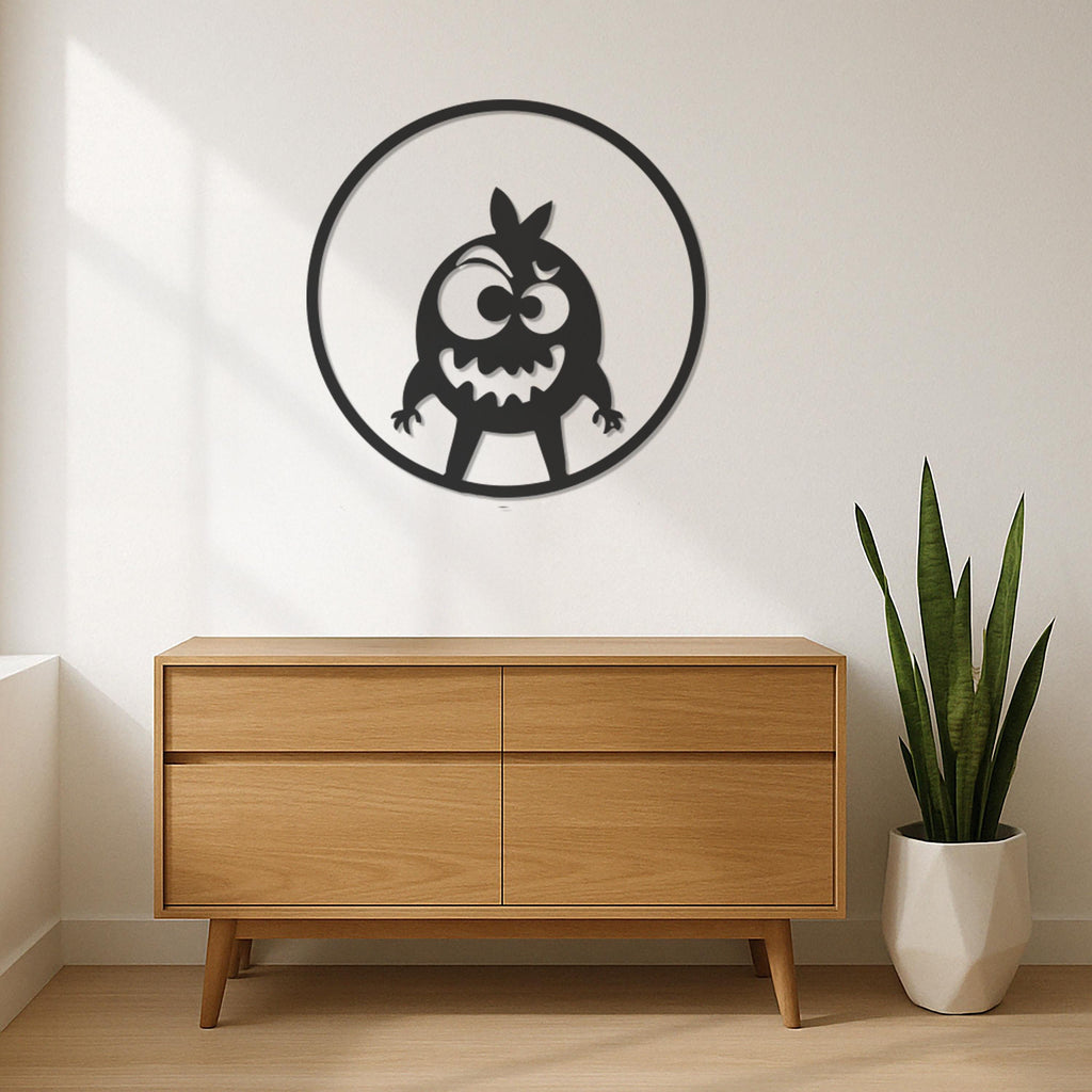 Funny Monster Metal Wall Art, Kids Room Wall Decor, Cartoon Style Metal Sign, Round Nursery Wall Hanging, Cute Character Wall Sculpture