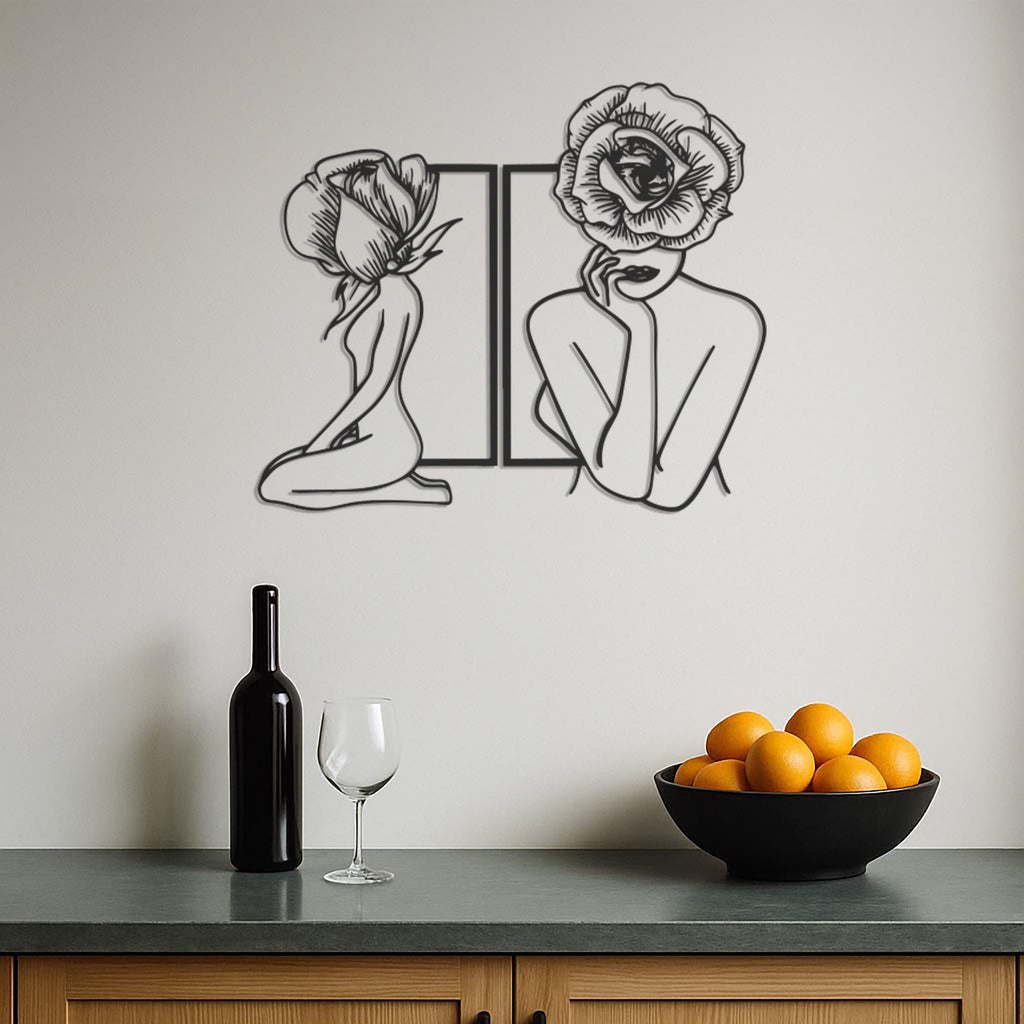 Floral Woman Metal Wall Art, Minimalist Female Body Line Art Decor, Bloom Head Silhouette Sculpture, Elegant Modern Wall Hanging, Wall Art
