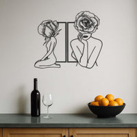 Floral Woman Metal Wall Art, Minimalist Female Body Line Art Decor, Bloom Head Silhouette Sculpture, Elegant Modern Wall Hanging, Wall Art 2