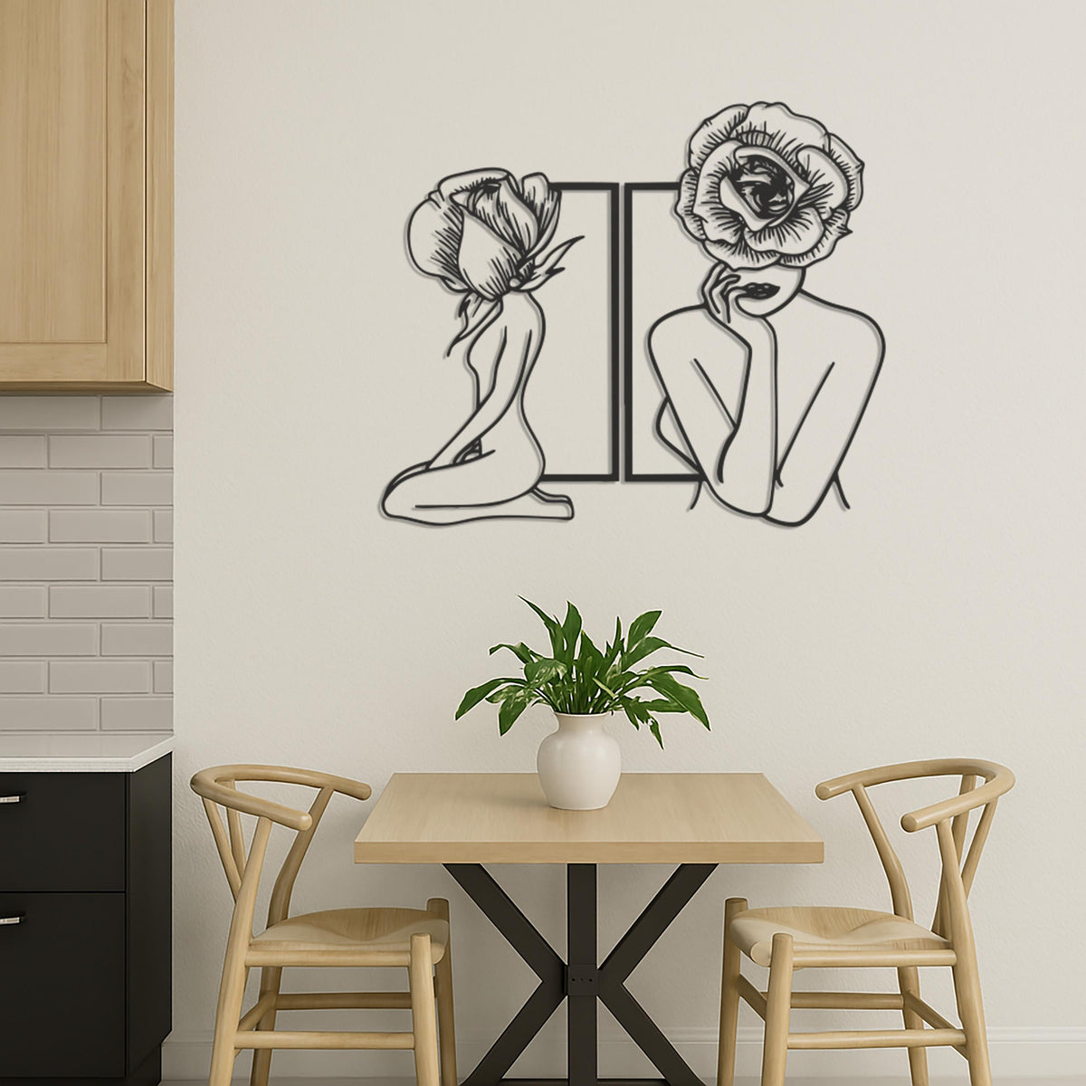 Floral Woman Metal Wall Art, Minimalist Female Body Line Art Decor, Bloom Head Silhouette Sculpture, Elegant Modern Wall Hanging, Wall Art