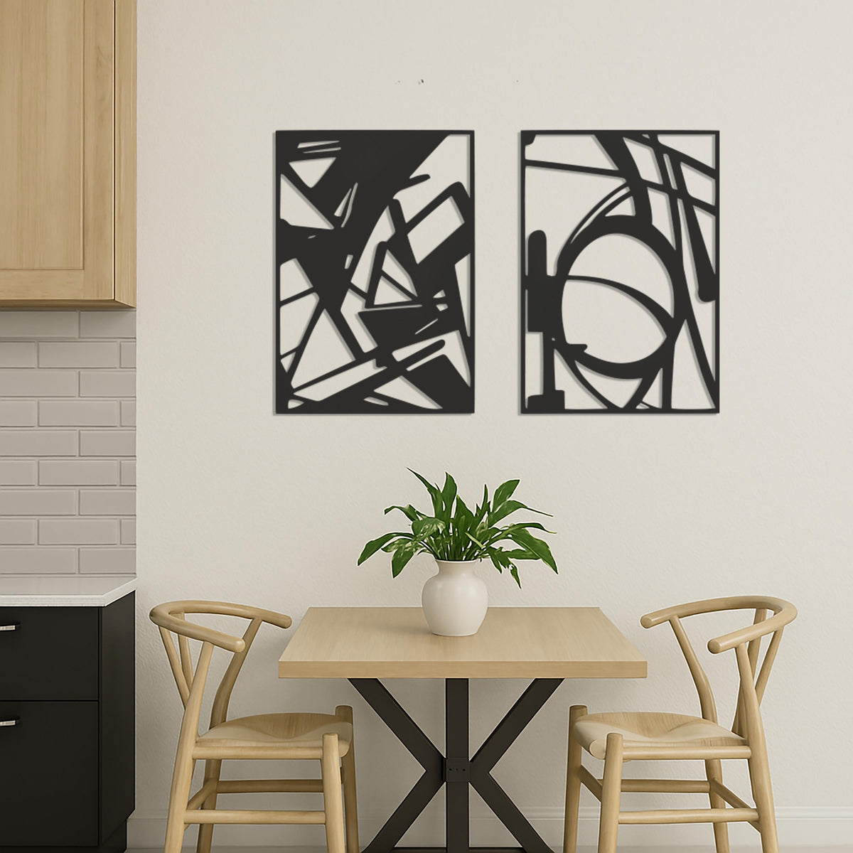 Abstract Geometric Metal Wall Art Set, Modern 2 Piece Black Wall Decor, Minimal Industrial Wall Hanging for Living Room or Office, Wall Art