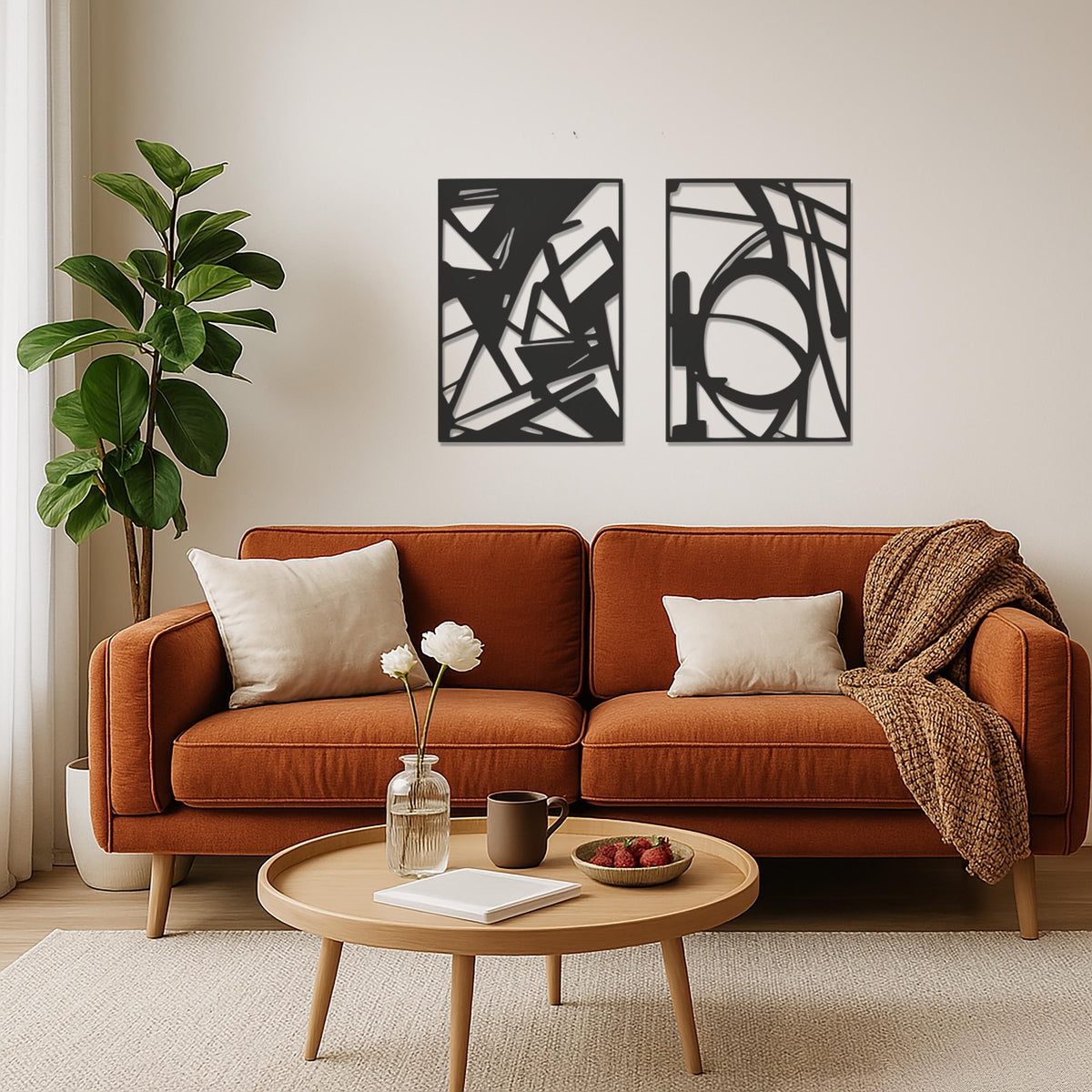 Abstract Geometric Metal Wall Art Set, Modern 2 Piece Black Wall Decor, Minimal Industrial Wall Hanging for Living Room or Office, Wall Art