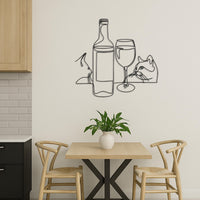 Cat Wine Bottle Wall Art, Metal Line Art Cat Decor,Modern Minimalist Wine Glass Kitty Silhouette for Kitchen or Bar Wall Decoration,Wall Art 3
