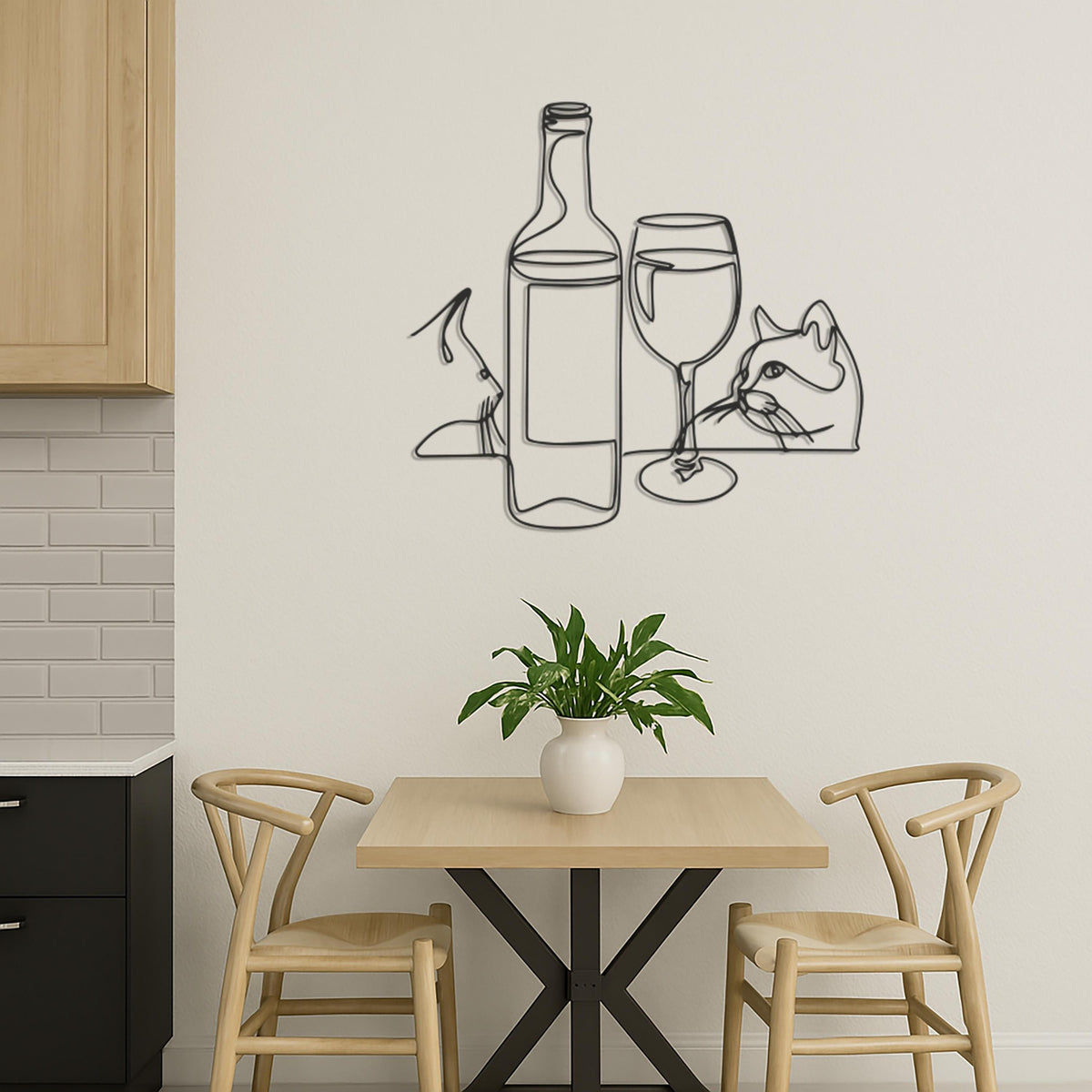 Cat Wine Bottle Wall Art, Metal Line Art Cat Decor,Modern Minimalist Wine Glass Kitty Silhouette for Kitchen or Bar Wall Decoration,Wall Art