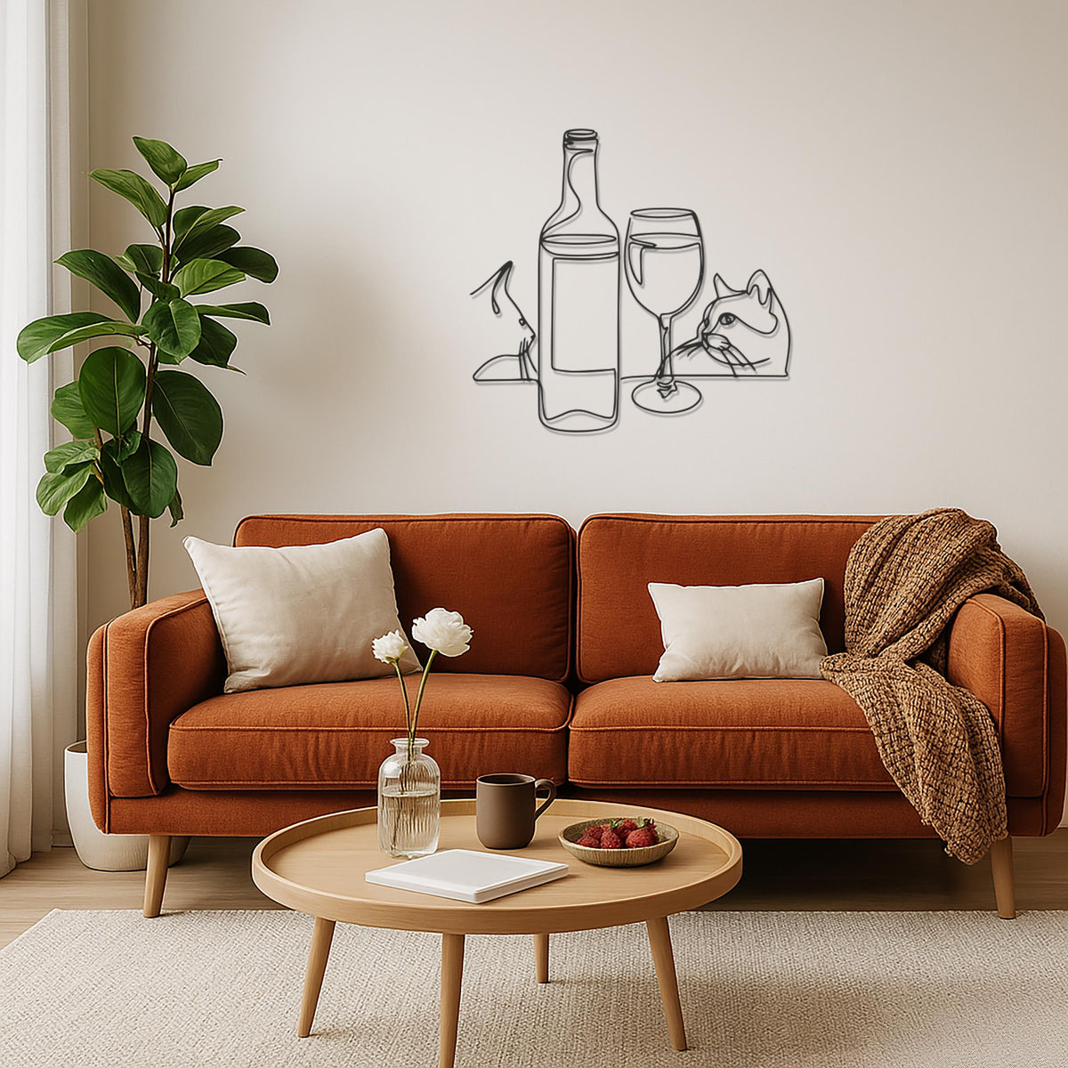 Cat Wine Bottle Wall Art, Metal Line Art Cat Decor,Modern Minimalist Wine Glass Kitty Silhouette for Kitchen or Bar Wall Decoration,Wall Art