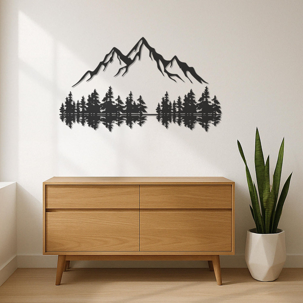 Mountain Forest Wall Art, Nature Landscape Metal Wall Decor, Cabin Lodge Wall Hanging, Rustic Pine Tree Wall Sign, Forest Metal Art,Wall Art