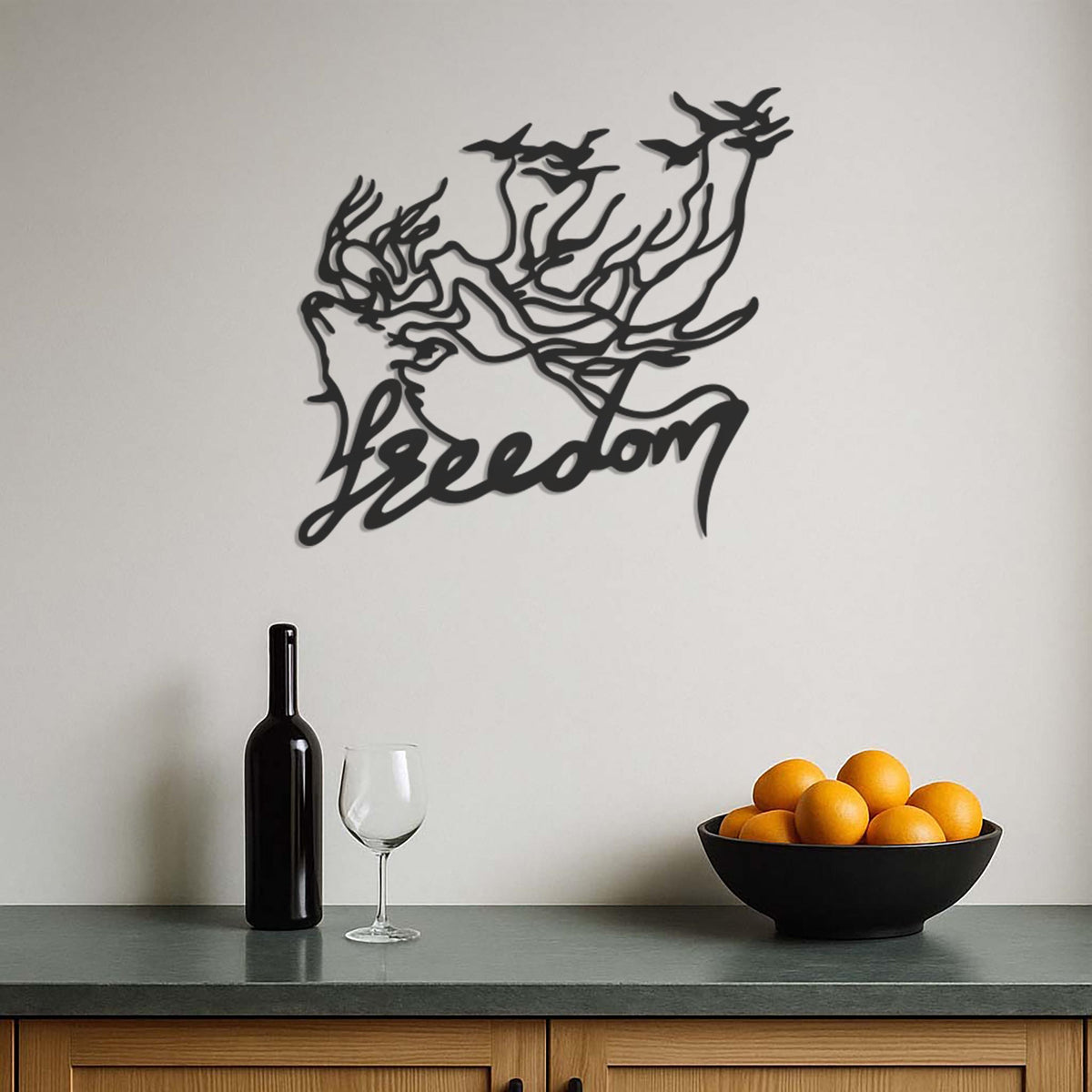 Freedom Word Art Metal Wall Decor, Bird Hair Woman Line Art, Inspirational Freedom Sign, Modern Boho Wall Hanging, One Line Metal Wall Art
