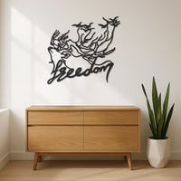 Freedom Word Art Metal Wall Decor, Bird Hair Woman Line Art, Inspirational Freedom Sign, Modern Boho Wall Hanging, One Line Metal Wall Art 6