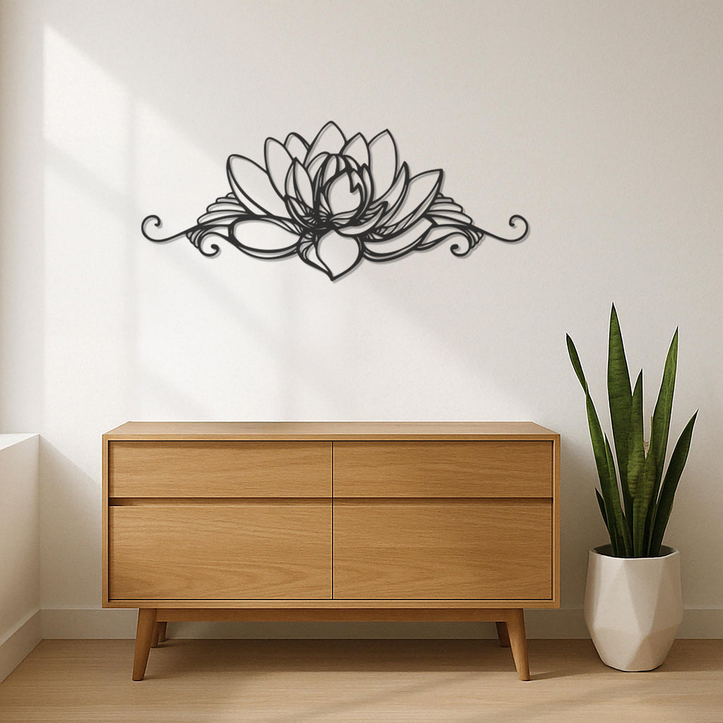 Lotus Flower Metal Wall Art, Yoga Room Decor, Zen Boho Wall Hanging, Mandala Inspired Floral Metal Sign, Nature Wall Decoration, Wall Art