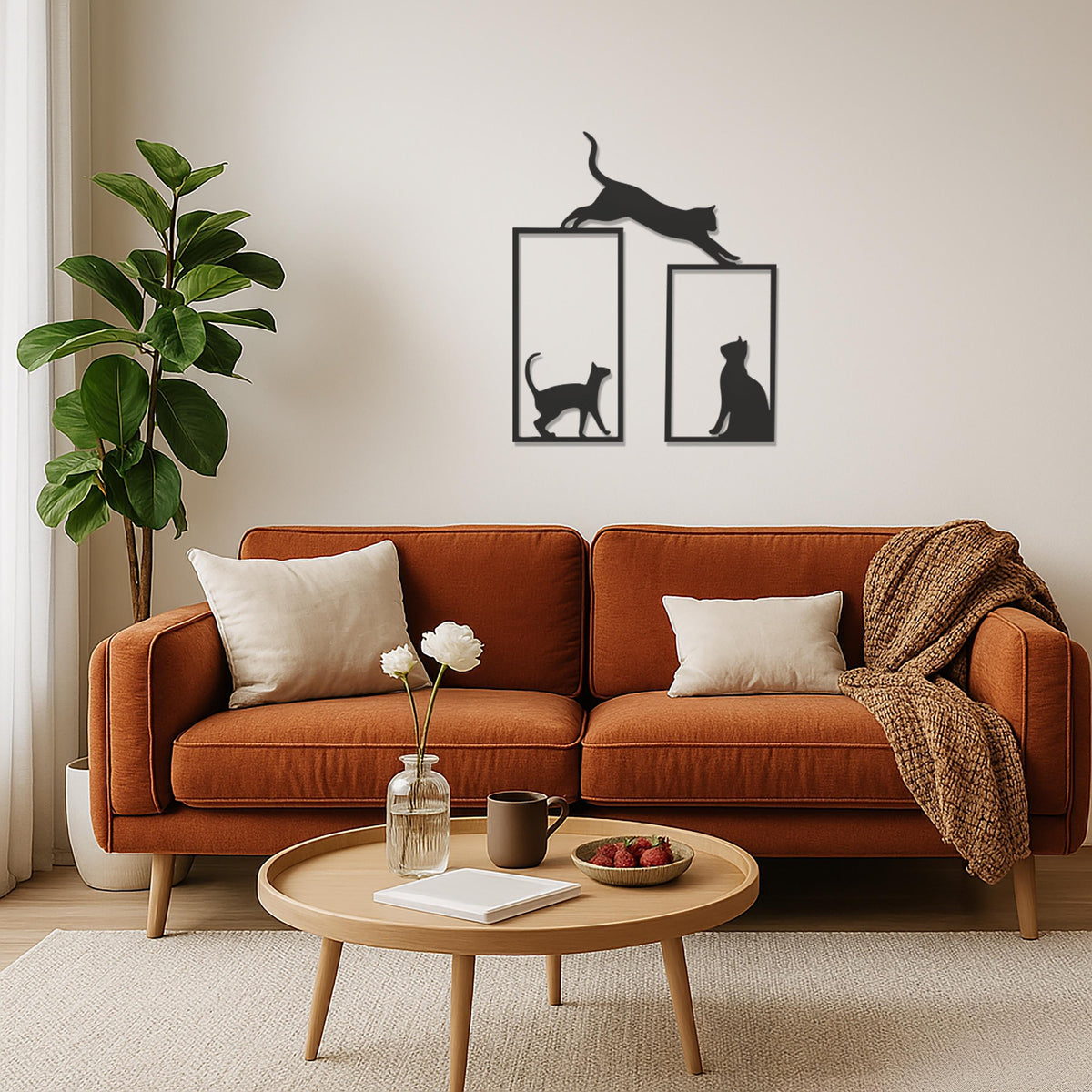Cat Metal Wall Art Set, Minimalist Cat Wall Decor, Kitty Lover Gift, 3 Piece Cat Silhouette Metal Sign,Modern Pet Home Wall Hanging,Wall Art