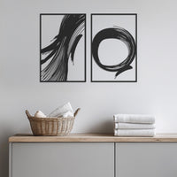 Modern Minimalist Brush Stroke Metal Wall Art, Abstract Zen Circle Wall Decor, Black Metal Panel Set, Japanese Inspired Arti, Wall Decor 1