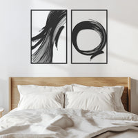 Modern Minimalist Brush Stroke Metal Wall Art, Abstract Zen Circle Wall Decor, Black Metal Panel Set, Japanese Inspired Arti, Wall Decor 5
