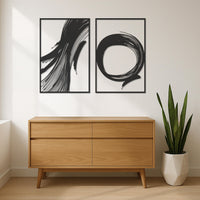 Modern Minimalist Brush Stroke Metal Wall Art, Abstract Zen Circle Wall Decor, Black Metal Panel Set, Japanese Inspired Arti, Wall Decor 6