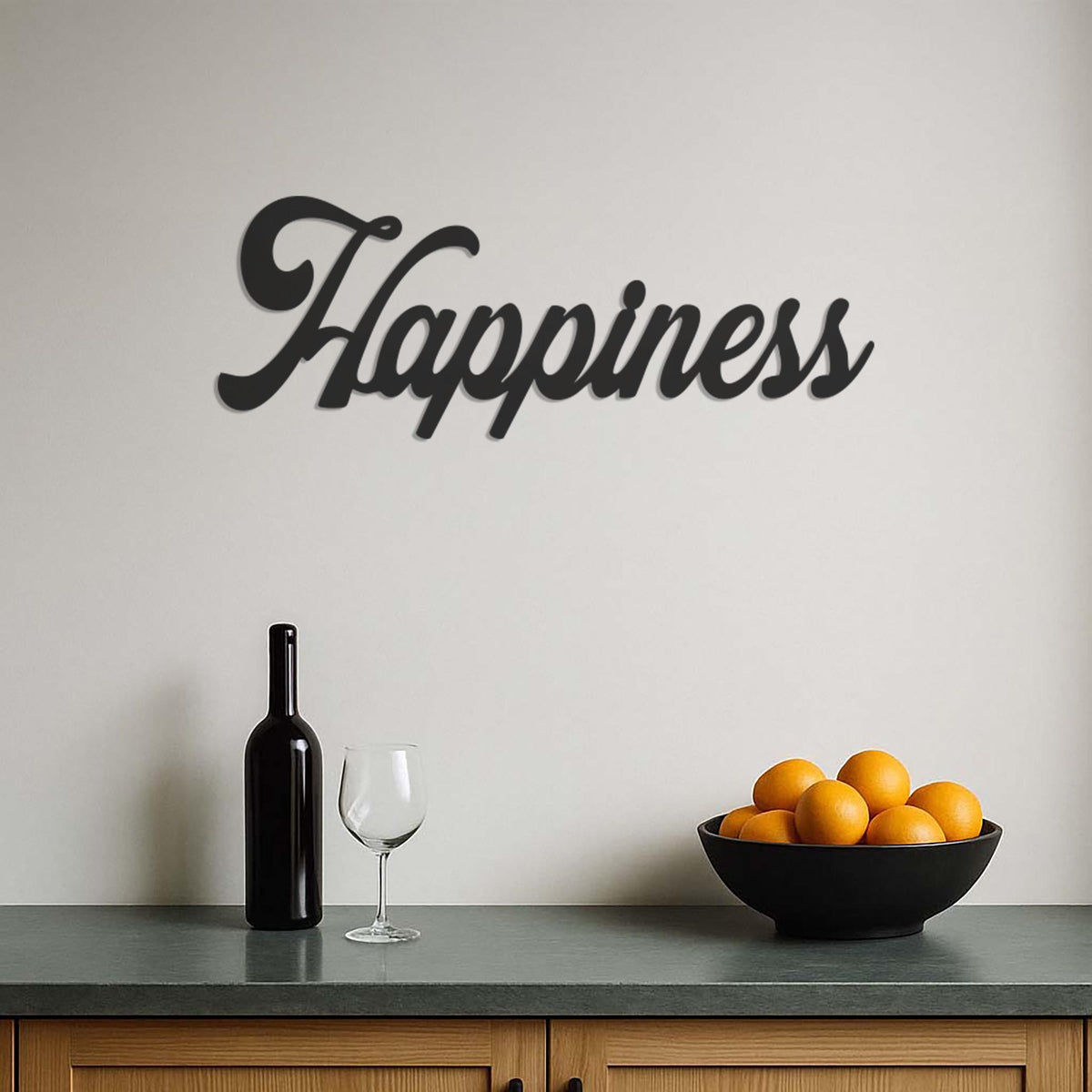Happiness Metal Wall Art Sign, Customizable Inspirational Word Decor, Script Typography Home Office Wall Decor, Positive Modern Wall Accent