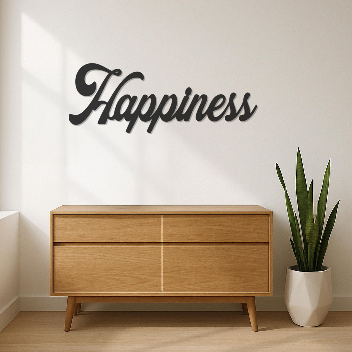 Happiness Metal Wall Art Sign, Customizable Inspirational Word Decor, Script Typography Home Office Wall Decor, Positive Modern Wall Accent