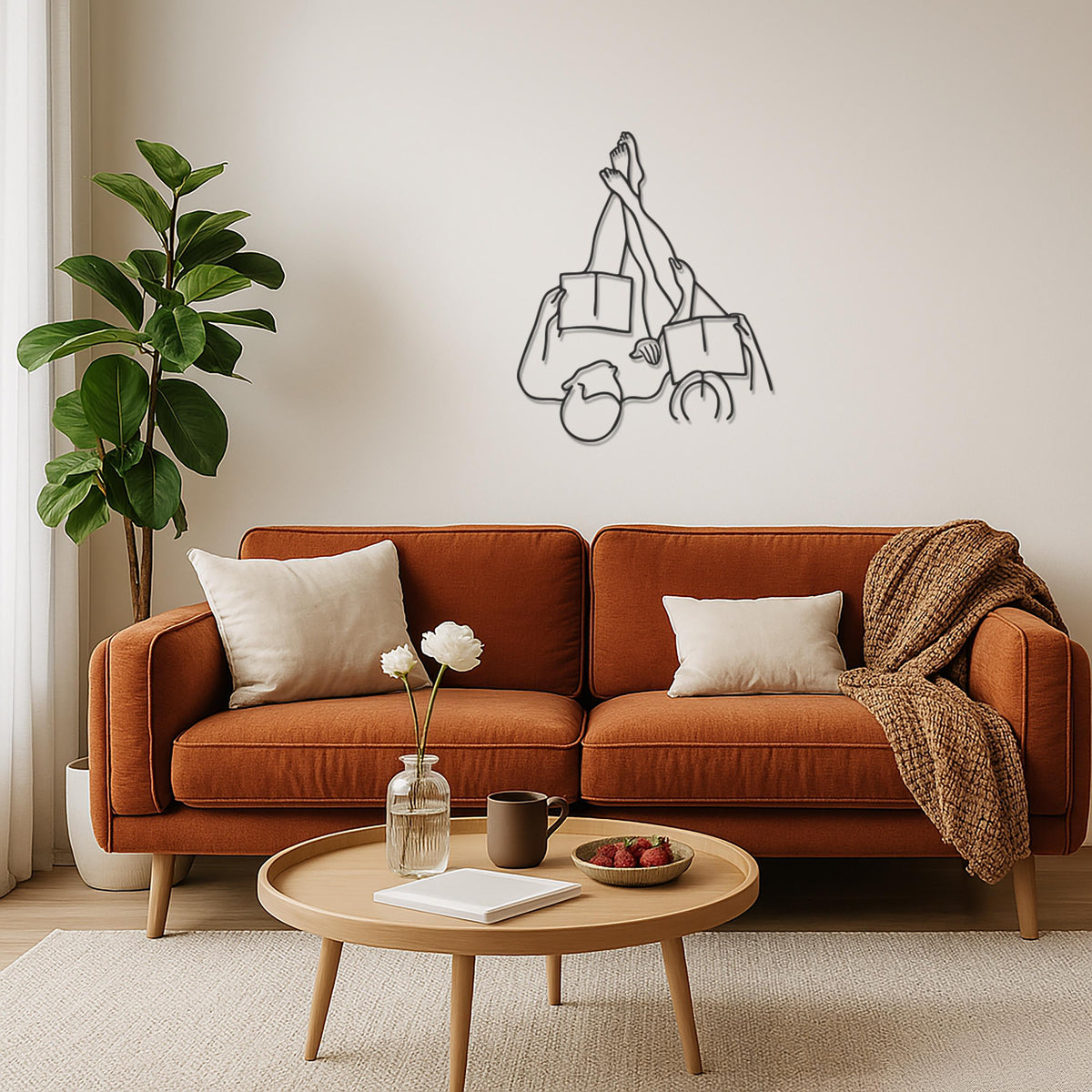 Couple Reading Metal Wall Art, Cozy Modern Line Art for Book Lovers, Relaxing Bedroom or Living Room Decor, Unique Couple Gift Idea,Wall Art